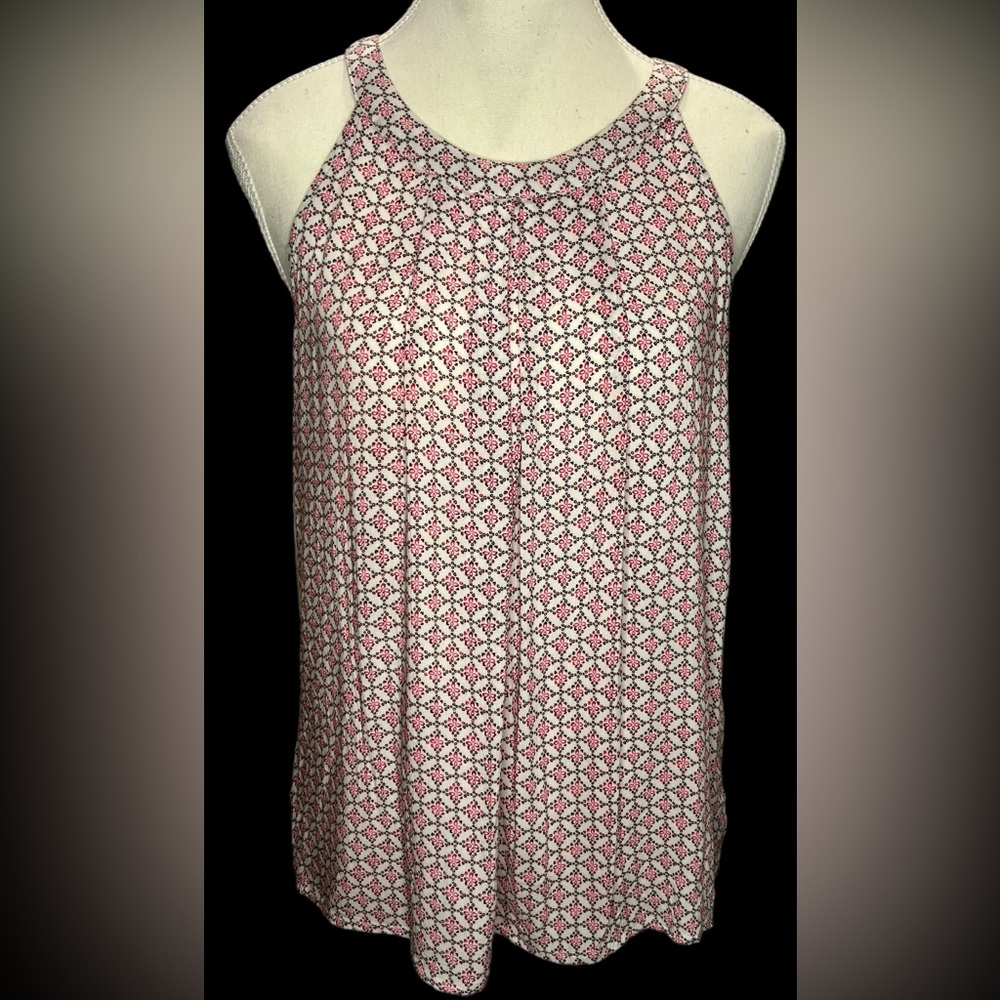 CAROLE LITTLE 💖 Vintage pink white and brown print tank halter top | Size Large